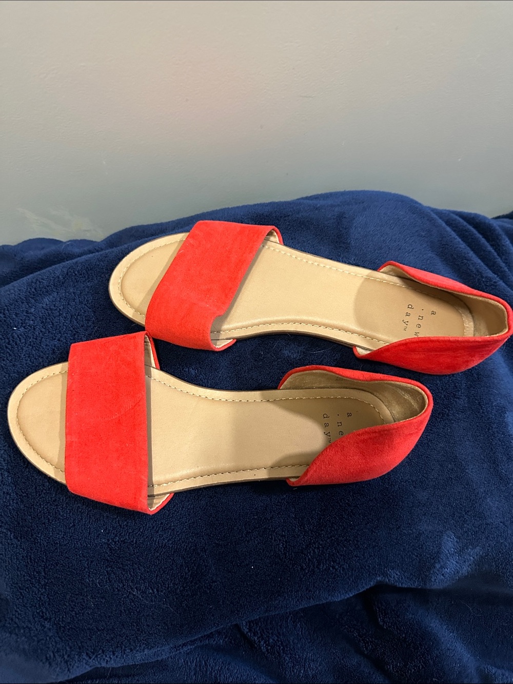 a new day Bright Red Suede Open-Toe Flat Sandals